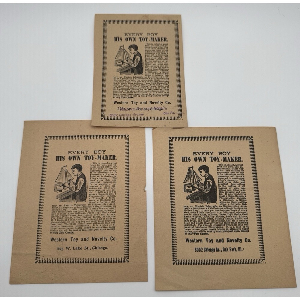 Vtg Ephemera Chicago Western Toy and Novelty Co. Advertisement Oak Park Lake St